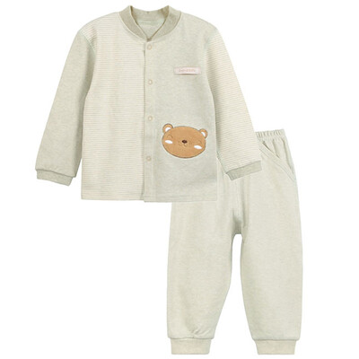 

Xin Song baby color cotton cardigan suit newborn spring and autumn color cotton underwear shirt pants suit natural green bear C281D73