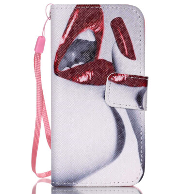 

Red lips fingers Design PU Leather Flip Cover Wallet Card Holder Case for IPHONE 5