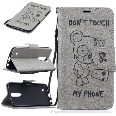 

Gray Bear Style Embossing Classic Flip Cover with Stand Function and Credit Card Slot for LG K10