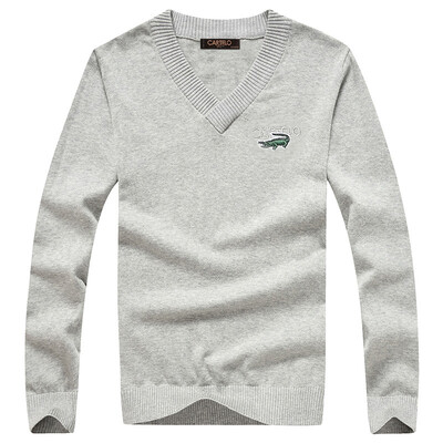 

(CARTELO) long-sleeved T-shirt male V-neck pure color men's leisure sweater 16018KE12291 flower gray 3XL