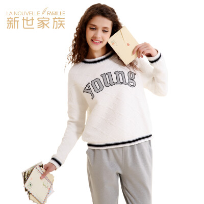 

【Jingdong Supermarket】 New Century family pajamas 2017 spring new long-sleeved cotton casual home service suit XB57091 white