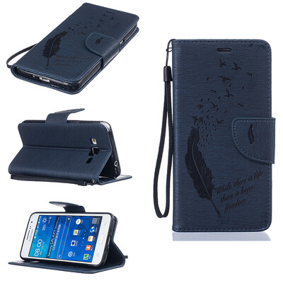 

Dark blue Feathers and birds Style Embossing Classic Flip Cover with Stand Function and Credit Card Slot for SAMSUNG GALAXY Grand Prime G530