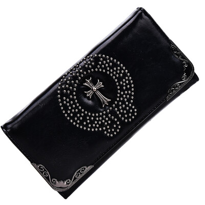 

Porcelain Porcelain Wallets Women's Long Sliced ​​European and American Rivets Multifunctional Dinner Bag Carrying Bag QB007 Black