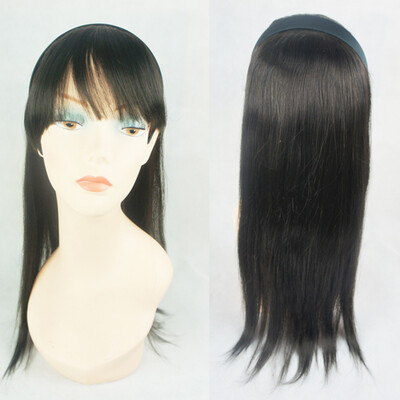 

Flat Bangs with Hairband Straight Women Hairpiece 100% Human Hair Topper Long Natural Color