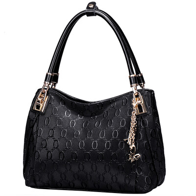 

Gold fox FOXER female package fashion chain embossed leather shoulder bag European&American wild ladies handbag 938001F2A black