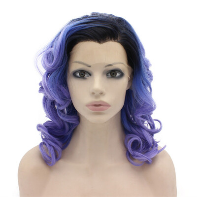 

Iwona Synthetic Hair Lace Front Shoulder Wavy Dark Root Two Tone Violet Purple Wig