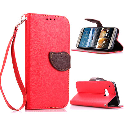 

Red Design PU Leather Flip Cover Wallet Card Holder Case for HTC One M9