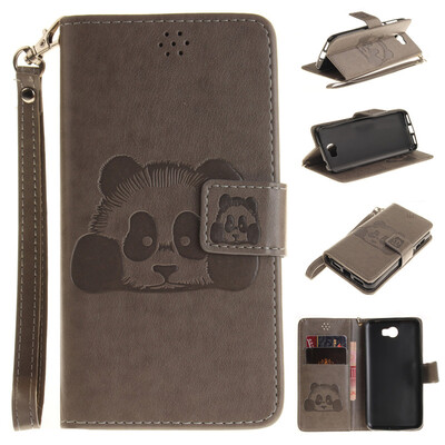 

Gray Panda Style Embossing Classic Flip Cover with Stand Function and Credit Card Slot for HUAWEI Y5 II
