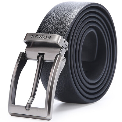 

Red Valley HONGU Men's Belt Casual Cowhide Buckle Crochet Men's Belt Gift Box H23204372 Deep Coffee Yaguang
