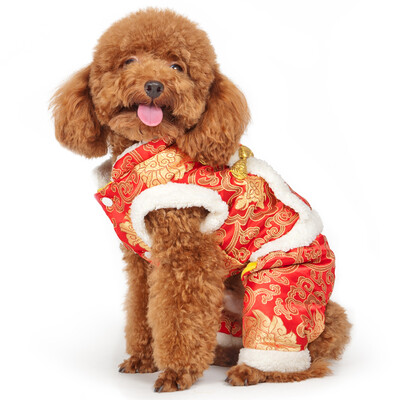 

Huapeng Pet (hoopet) dog clothes autumn and winter puppies than bear VIP teddy clothes double thick four feet Tangzhuang red S
