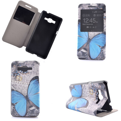 

Blue Butterfly Design Кожа PU откидной крышки Кошелек для карты памяти Чехол для Samsung Galaxy Grand Prime G530