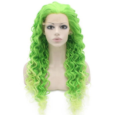 

Iwona Synthetic Hair Lace Front Long Curly Two Tone Green Wig
