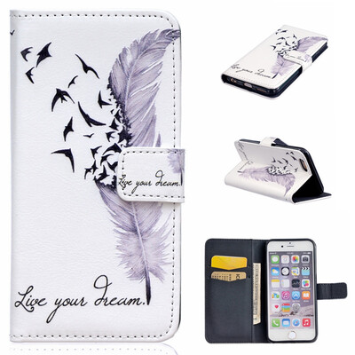 

Plumes Design PU Leather Flip Cover Wallet Card Holder Case for IPHONE 66S