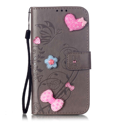 

Gray Flower Design PU Leather Flip Cover Wallet Card Holder Case for MOTO G4