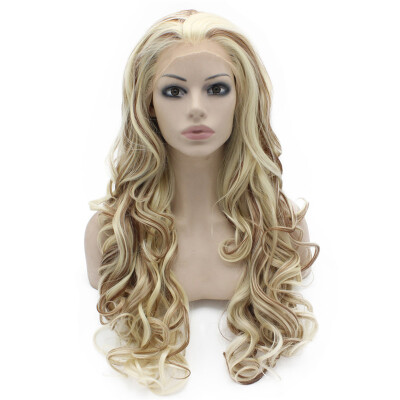 

Long Wavy Blonde Auburn Mix Two Tone Synthetic Lace Front Wig Natural