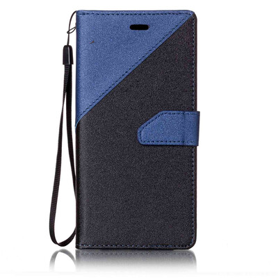 

Black + sapphire blue Design PU Leather Wallet Case Classic Flip Cover with Stand Function and Credit Card Slot for SONY Xperia XZ