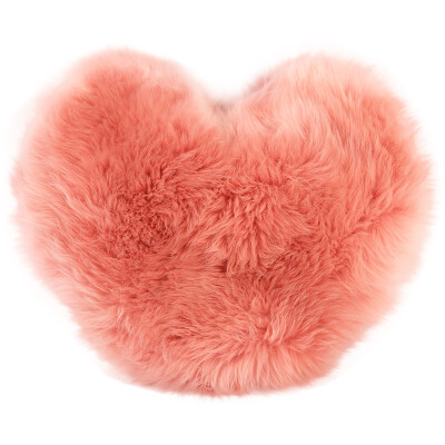 

Rose pink color Heart shaped genuine sheep skin fur cushion 45*50cm removable single side sheep fur throw pillow , girls' gift