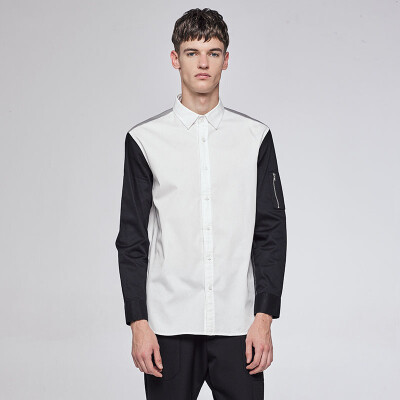 

Men 's long - sleeved shirt hit color shirt fashion collar collar men' s tide CC32663 white  code