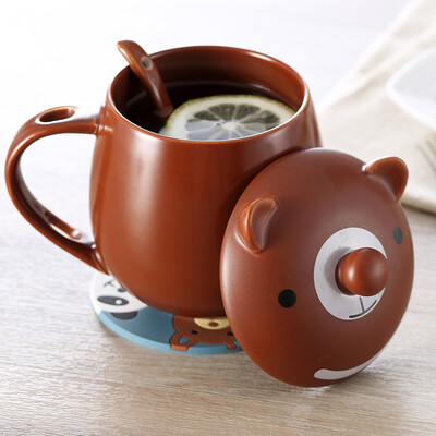 

【Jingdong Supermarket】 Beisi Si Meng series of creative cartoon ceramic mug with a lid with a spoon kitten