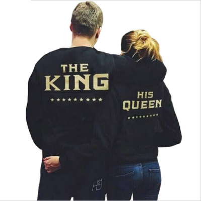 

2016 New Lovers Sweatshirt Harajuku Punk Fall KING QUEEN Funny Letter Print Men/Women Casual Tracksuit Hoodie Black