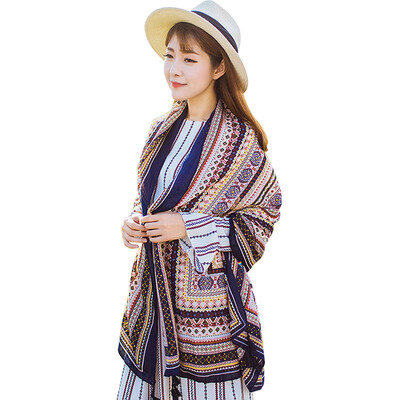 

Jingdong Supermarket Meng Si Ke MSEK WWJ160766 Ms scarf national wind dazzling lattice pattern shawl tassel scarf navy grid