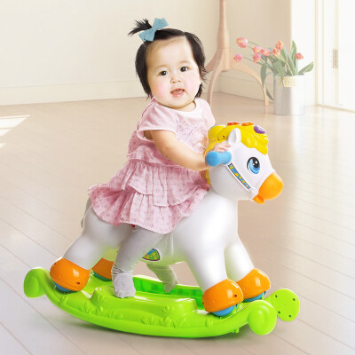 

HUILE TOYS Happy Rocking Horse Happy Rocking Horse Children Music Little Trojan Rocking Horse Plastic Scooter Dual Use Toys 3-6 years old 987