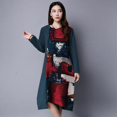 

3 Colors M-XXL Plus Size Autumn Dress 2016 New Arrival Fashion Chinese Style Pockets Elegant Cheap Women Dresses