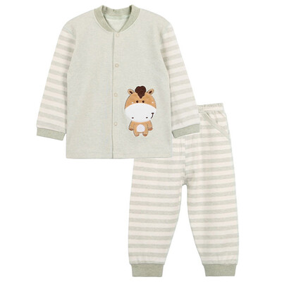 

Xin Song baby color cotton cardigan suit newborn spring and autumn color cotton underwear shirt pants suit natural green giraffe C285D66