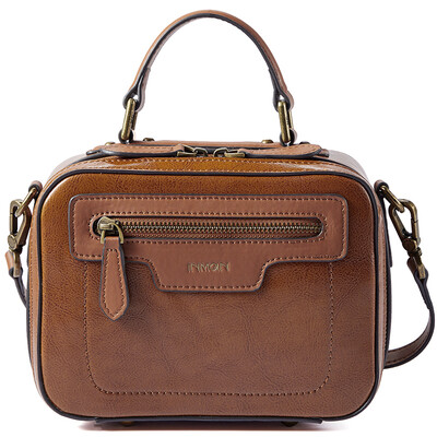 

Yan Man retro oil wax leather series female bag leather Messenger bag shoulder bag small square bag doctor bag ladies hand bag 6862050049 lotus root pink