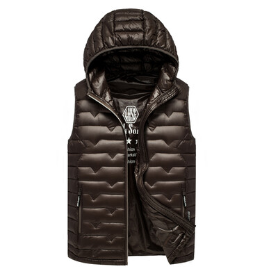 

Antarctic men&39s down jacket fashion hooded section 90 white duck down pure color warm down vest 1904 coffee XL
