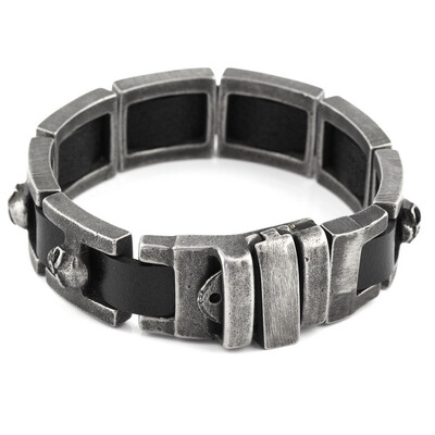 

2016 New Genuine leather bracelet men stainless steel Bracelet High Quality skull bracelets for men