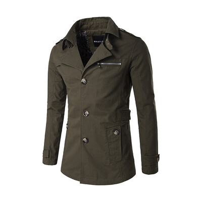 

Winter Men Single Breasted Coat Water Washing Badge Zipper Lapel Windbreaker