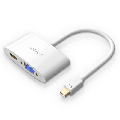 

AIFFECT CTHV41-WR02 Apple Mini Displayport для VGA / HDMI 2-в-1 конвертер Lightning Interface 4k Mini DP адаптер Белый