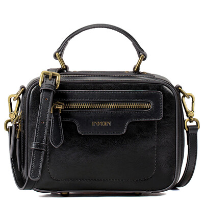 

Yan Man retro oil wax series female bag leather Messenger bag shoulder bag small square bag doctor bag ladies hand bag 6862050049 midnight black