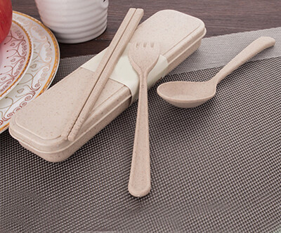 

Portable Reusable Wheat Straw Spoon Fork Chopsticks Travel Cutlery Set environment-friendly Tableware 460542