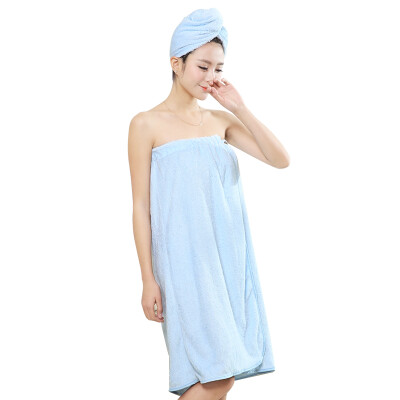 

Jingdong supermarket] bamboo of the home textiles bamboo fiber soft water to increase the wiping bath skirt gift dry hair cap blue