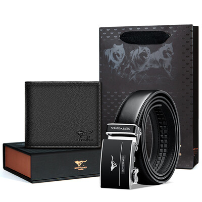 

Seven Wolves Men&39s Belt Gift Set Automatic Buckle Leather Belt Male First Cowboy Men&39s Wallets Belt Gift Set L9427 Black