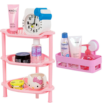 

【Jingdong Supermarket】 Qingwei bathroom sucker racks three-storey storage racks washing cosmetics storage 2 sets of blue