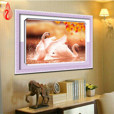 

YGS-13 DIY 5D Round Diamond Painting Cross Stitch Kits Autumn Lover Swans Animals Diamonds Embroidery Home Decor Diamond Mosaic