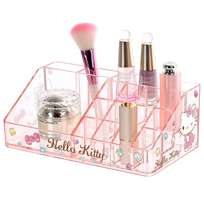 

Jingdong supermarket HELLO KITTY transparent pink flat cosmetics storage box desktop storage box jewelry storage KT1321