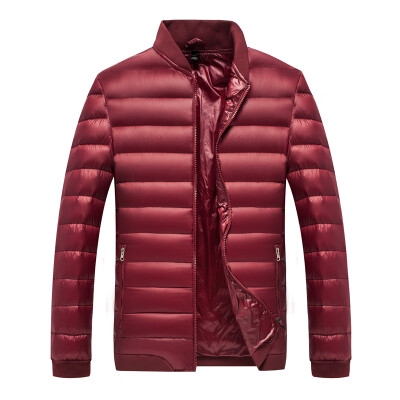 

Antarctic men's down jacket fashion Korean baseball collar 90 white duck down solid color warm down jacket 1902 red wine 3XL