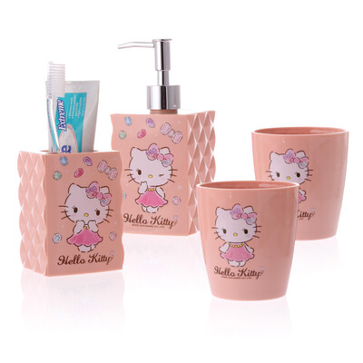 

HELLO KITTY ромба творческий дом ванной части 4 комплекта туалетных принадлежностей мыть чашки Зубная щетка чашки мытья костюм KT1232