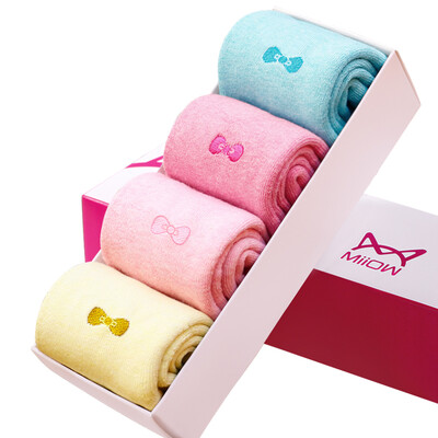 

Jingdong supermarket cat people MiiOW 4 pairs ladies socks female bow knit towel socks summer indoor floor socks female warm home female socks