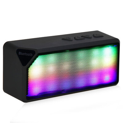 

X3S Mini Multi-Color Flash LED Light Wireless Speaker with Built-in Microphone Support USB AUX FM Radio TF Card