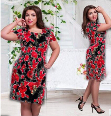 

Women Fashion Dress Flower Printed Summer Beach Dress Short Sleeve