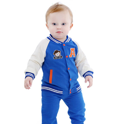 

(TINSINO) children's suits boys and girls baseball clothes spring sweater knit cardigan set letters baseball bear THY0185263 blue green 100