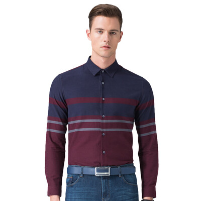 

TRIES Men Shirt Long Sleeve Stripe Cotton Square Neck Shirt