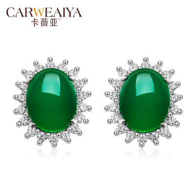 

Carweaiya Icy Green Chalcedony 925 Silver Inlaid Earrings Female Jadeite Chalcedony Earrings Fashion Gift Green Jade Jewel