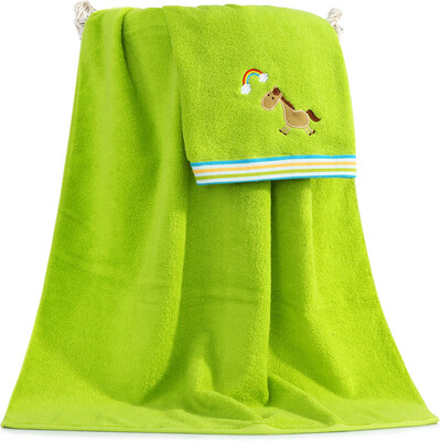 

Sanli cotton cartoon embroidery bath towel high terry color satin wrapped towel men&women with the paragraph 70 × 140cm willow yellow