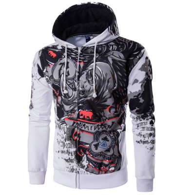 

Fashion Men Hoodie Casual Cotton Pullover Sweatshirt Rhinoceros printing Hooded